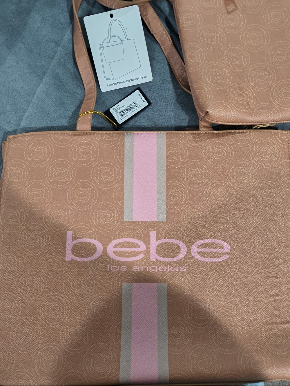 bebe Pink and Tan Tote with Center Stripe